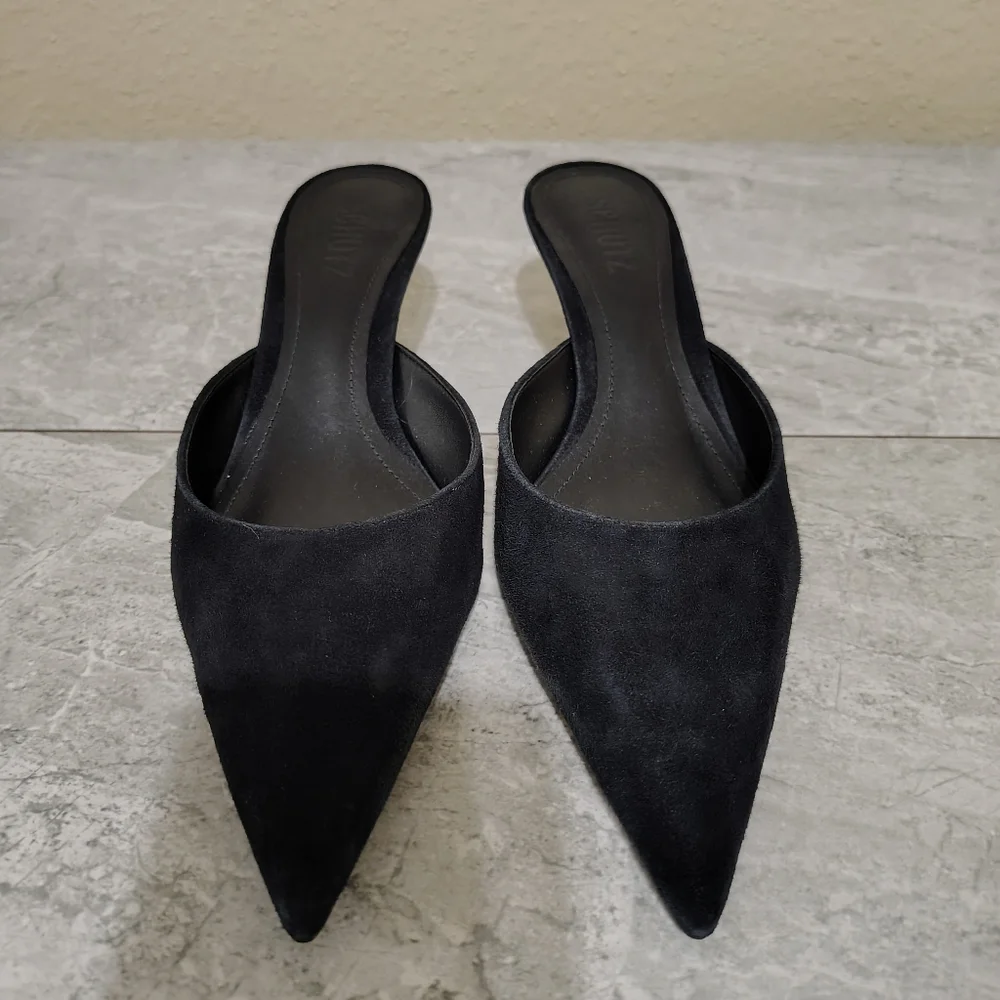 Schutz Julie Black Suede Pointed Toe Mule Heels Size 7 - Picture 3 of 10